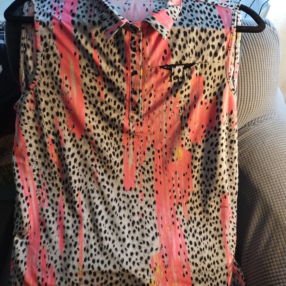 Stylish Sleeveless Leopard Print Top - Pink and Black
